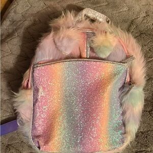 Sparkle Pastel Rainbow Faux Fur Backpack